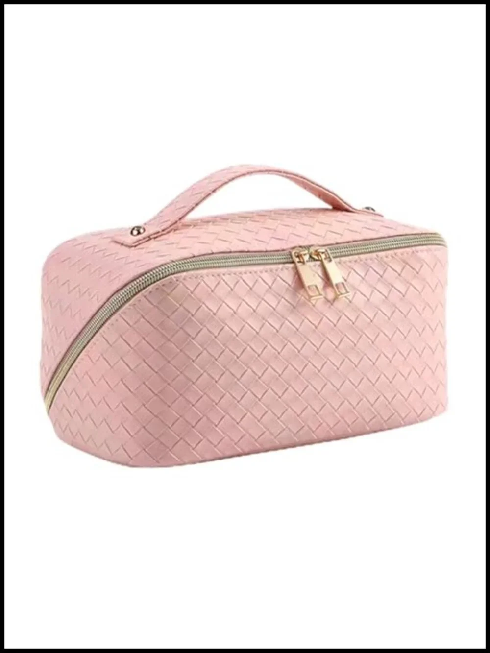 Waterproof Vegan Leather Cosmetic Bag with Brush Compartment and Handle